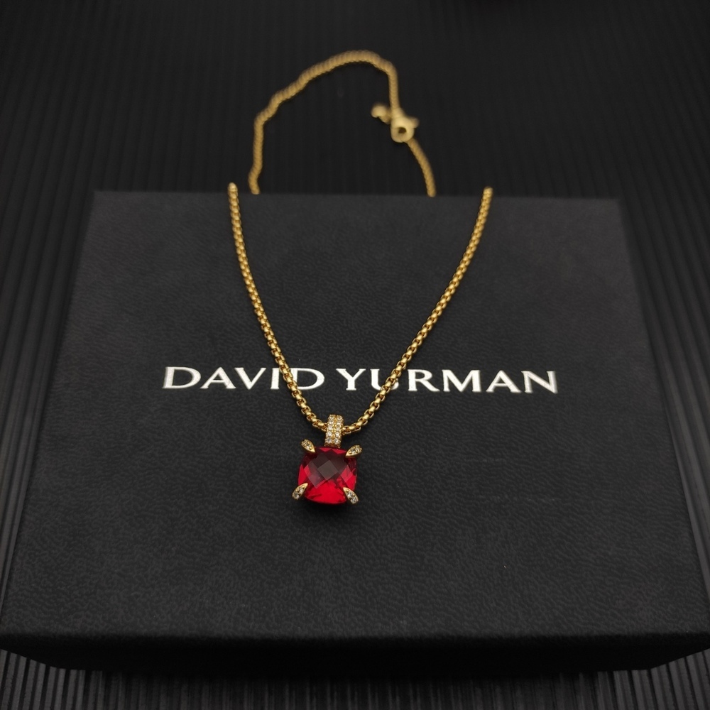 David Yurman 11mm Gold Four-Prong Red Diamond Necklace